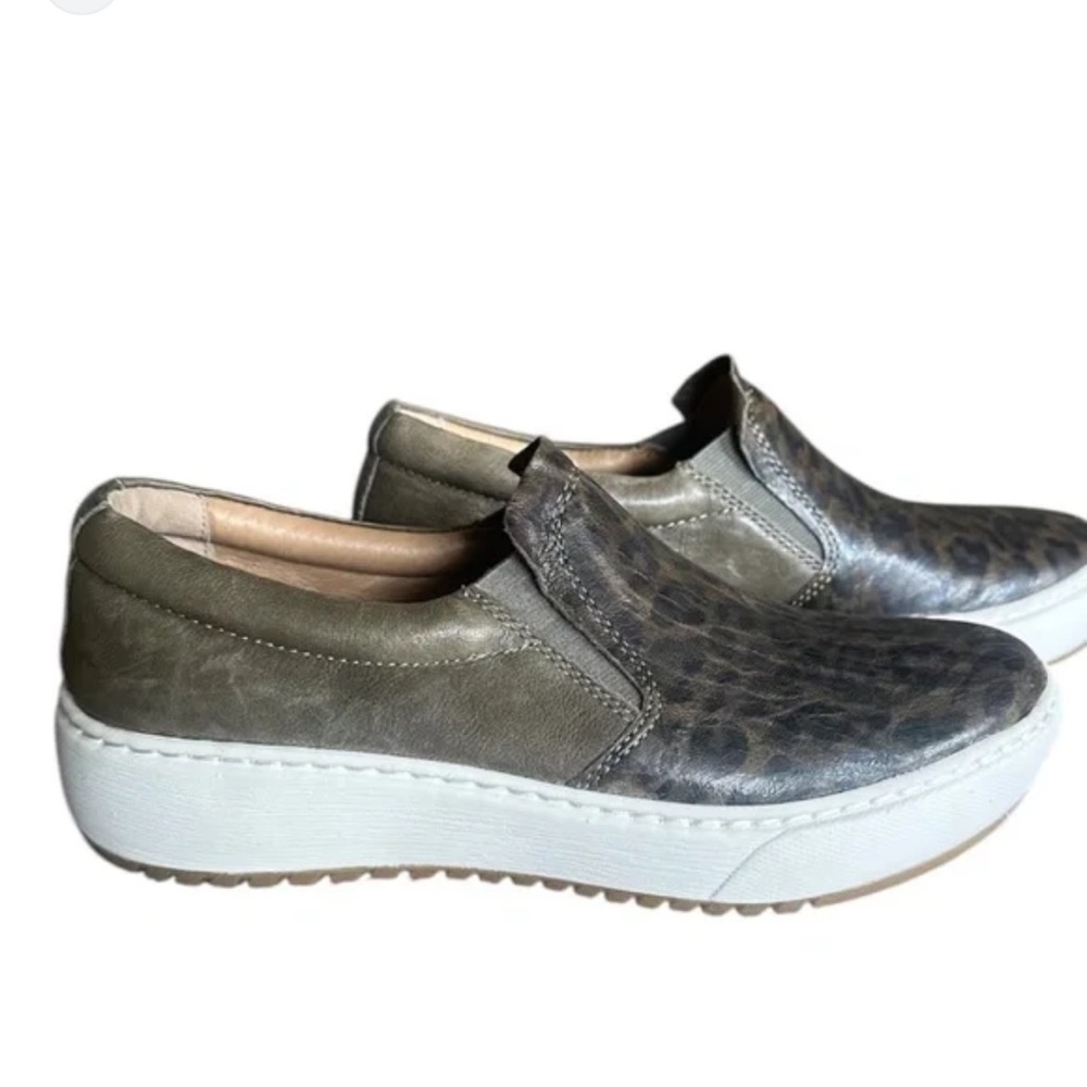 Sofft Olive Green Metallic Leopard Slip-On Sneakers